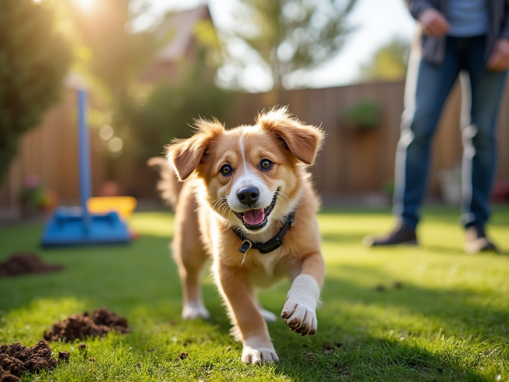 Dog enjoying a clean yard